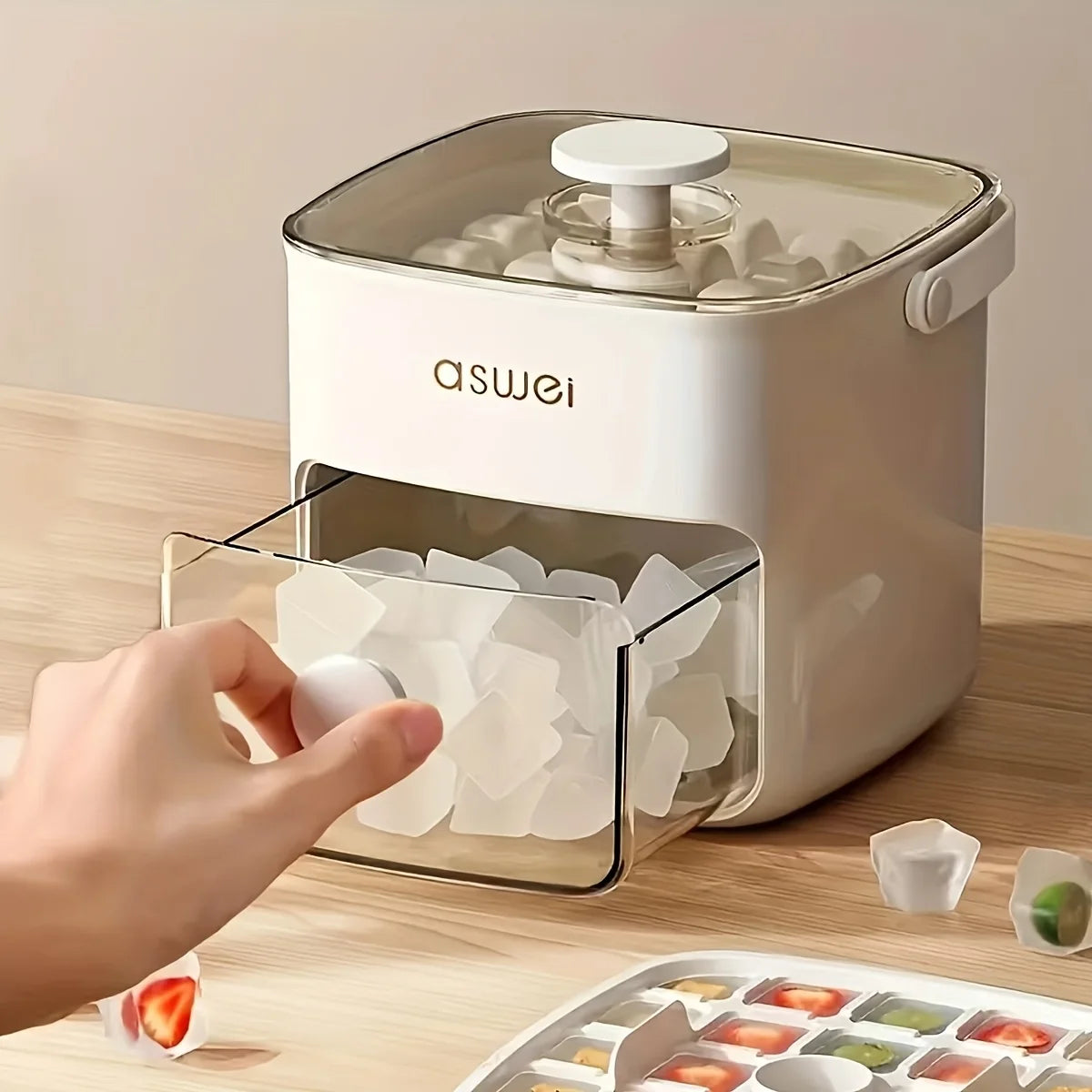 Ice Cube Maker with Easy-Press Lid