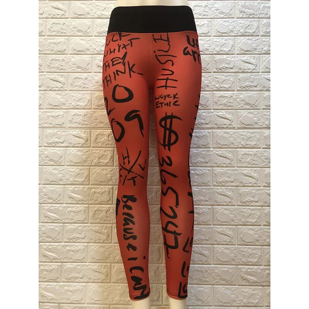 Letter Printed Women Sport Leggings