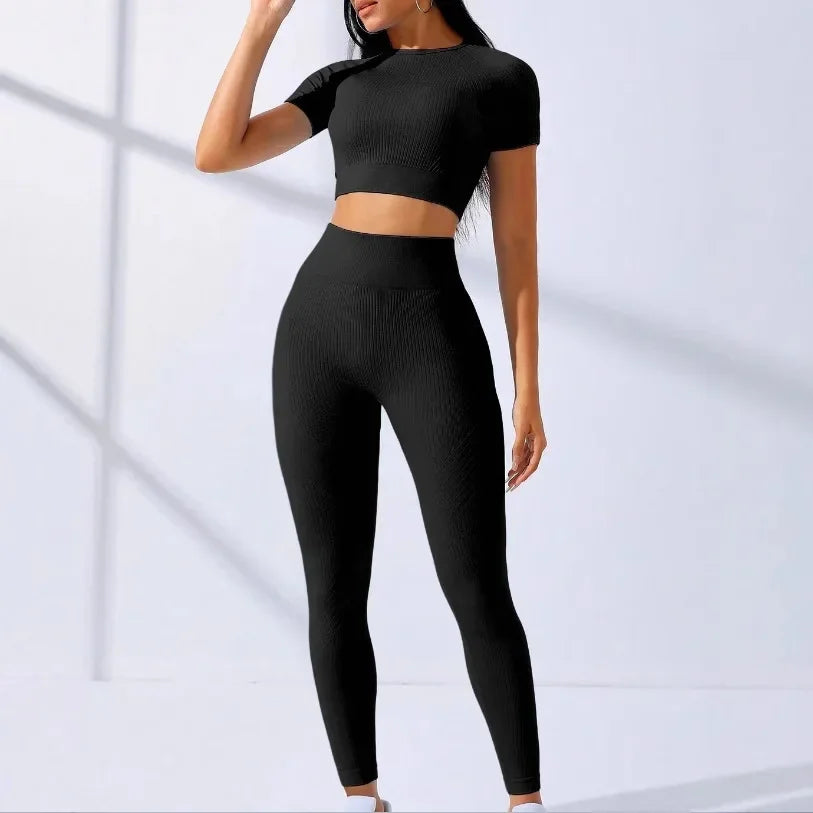 High Waist Short Sleeve Set