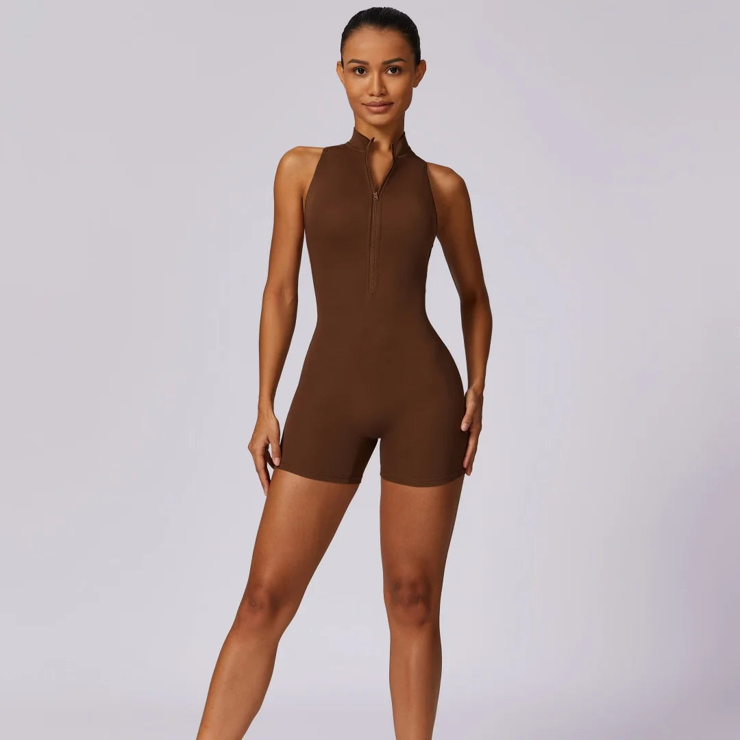Solid Soft Backless Back Waist Scrunch Jumpsuit Short Set