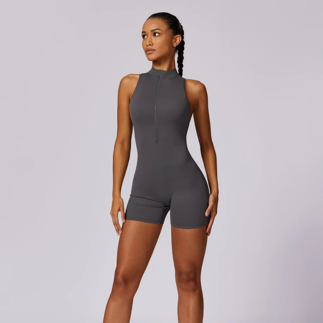 Solid Soft Backless Back Waist Scrunch Jumpsuit Short Set