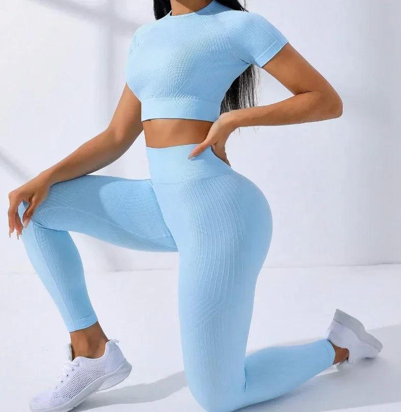 High Waist Short Sleeve Set