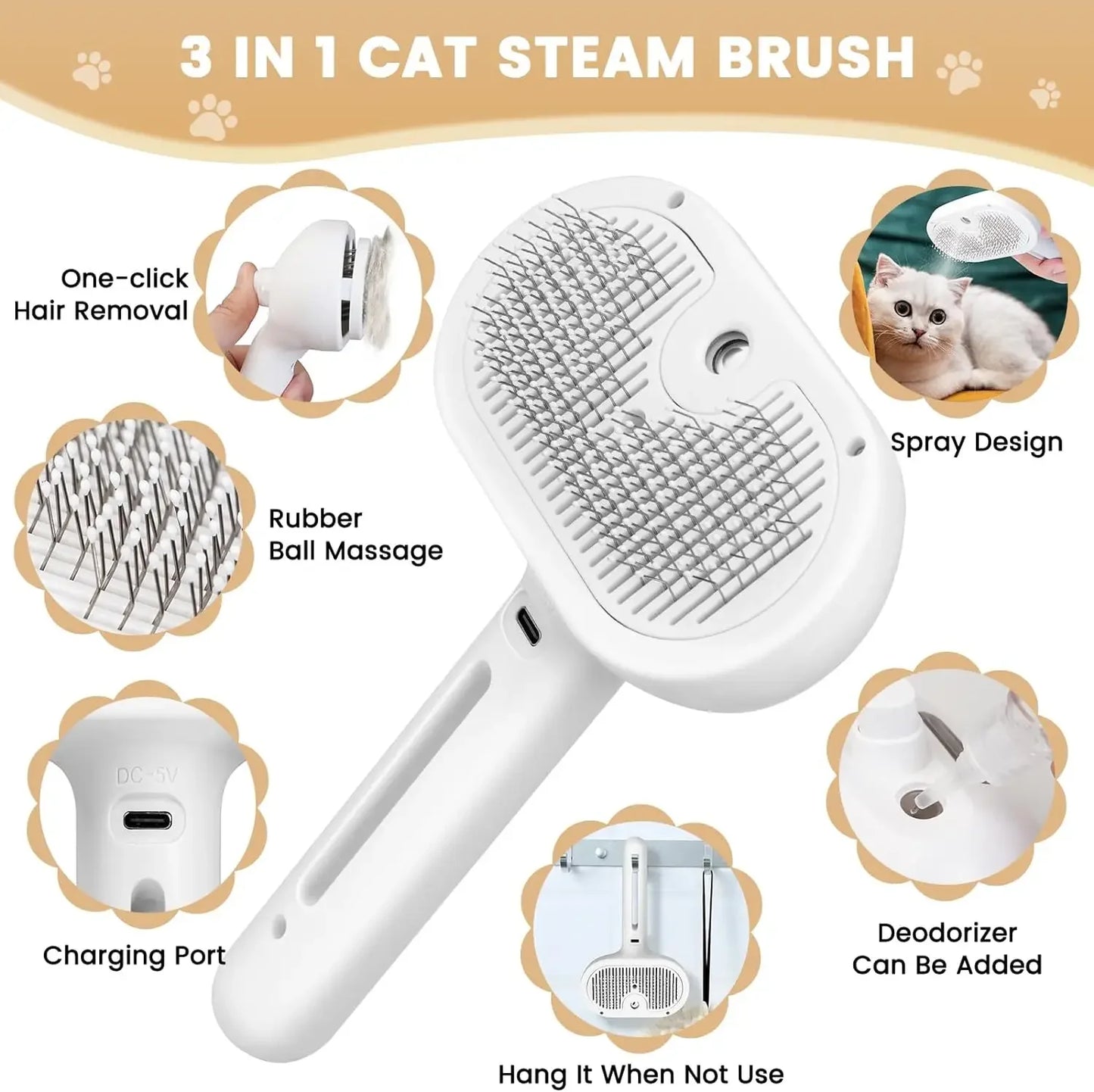 Upgraded Pet Spray Grooming Comb Steamy Floating Hair Removal