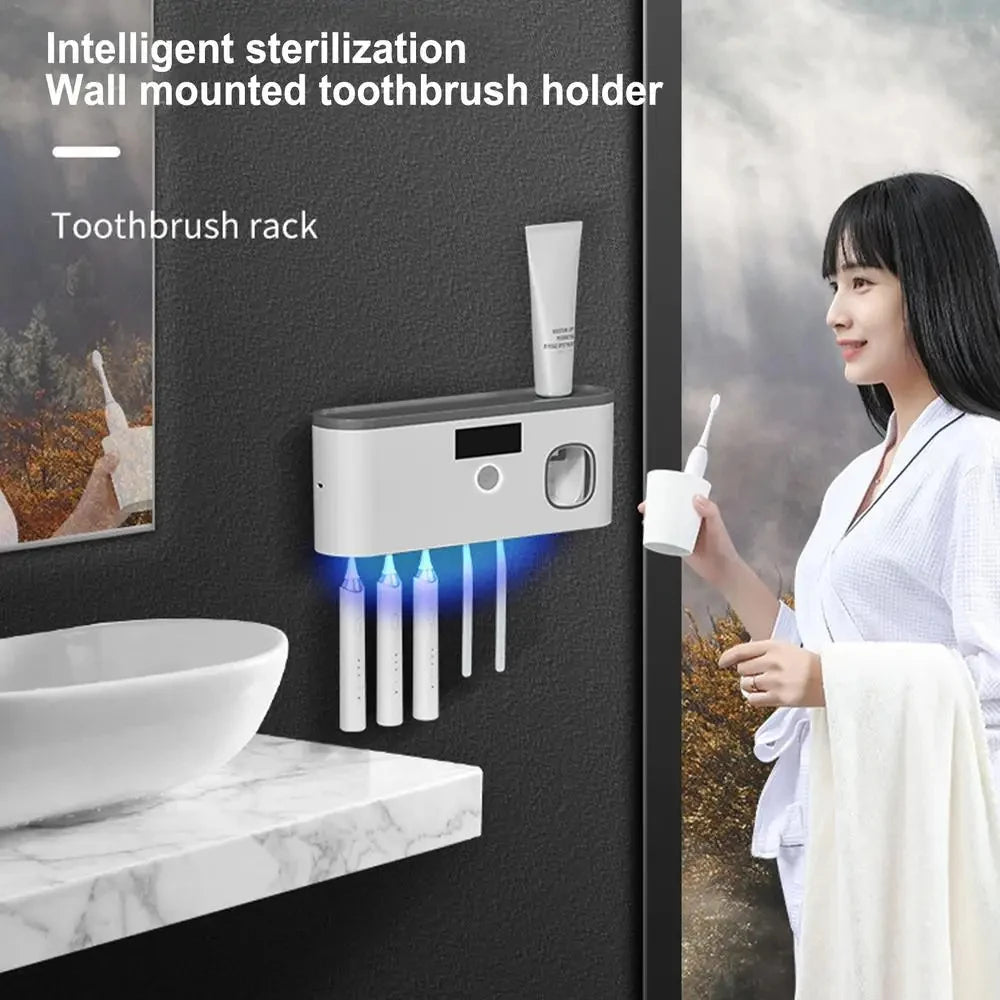 Wall Toothbrush Holder 5 Slots UV Toothpaste Dispenser