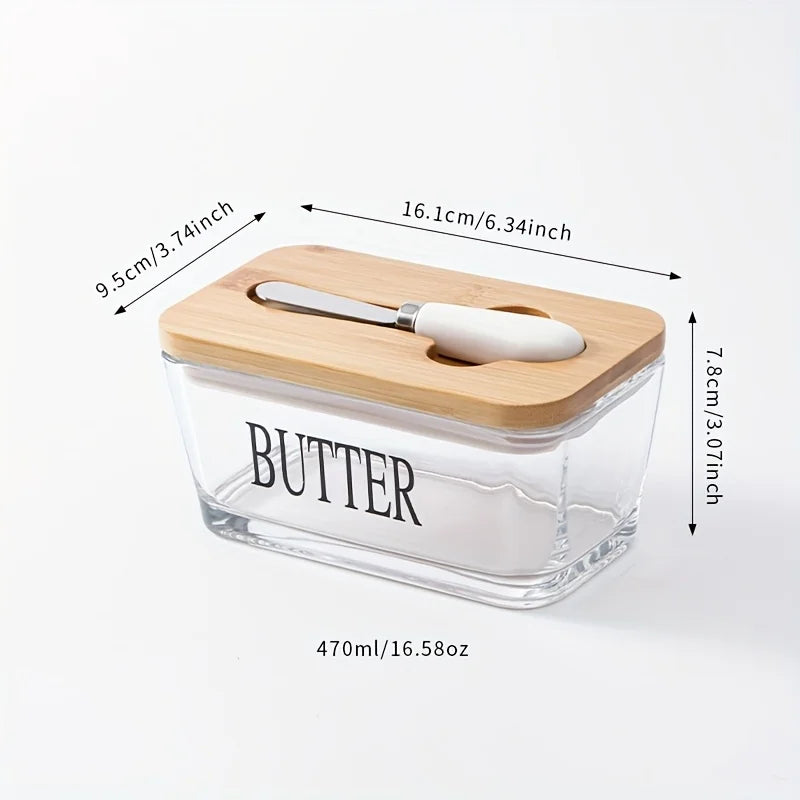 Thickened Glass Butter Dish Set with Rosewood Lid