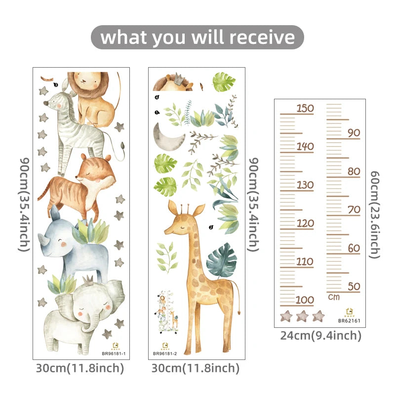 Cartoon Animal Height Ruler Wall Stickers