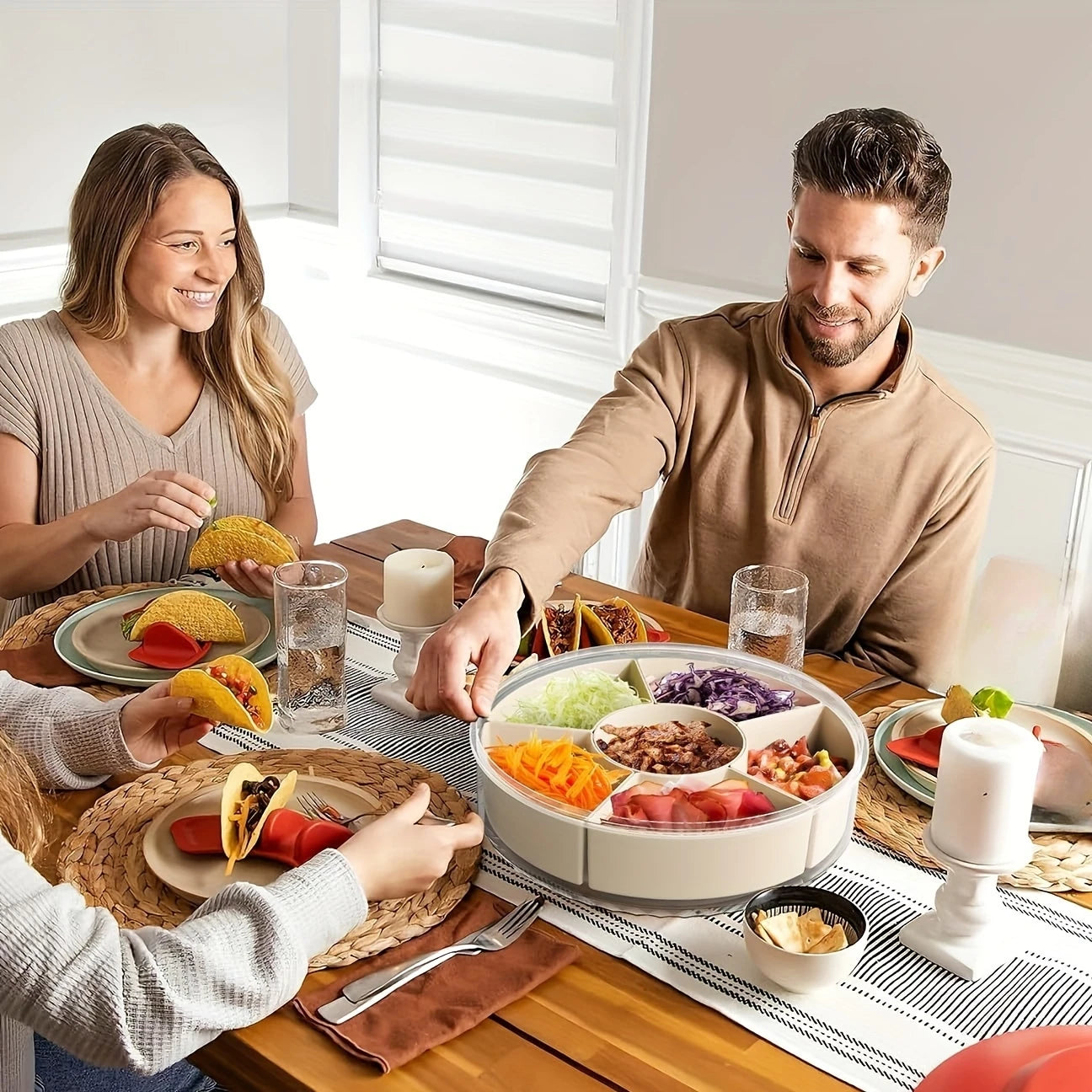 Rotating Snack Tray with Lid and Handle
