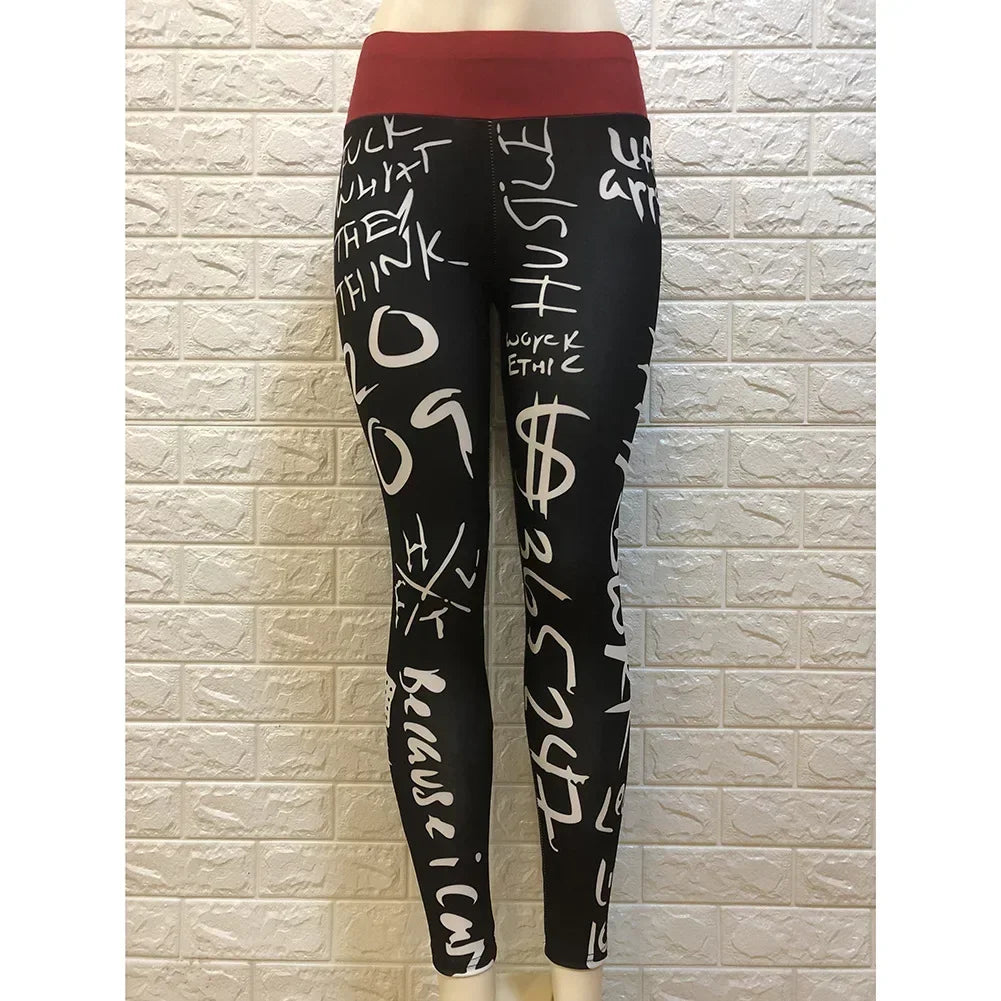 Letter Printed Women Sport Leggings