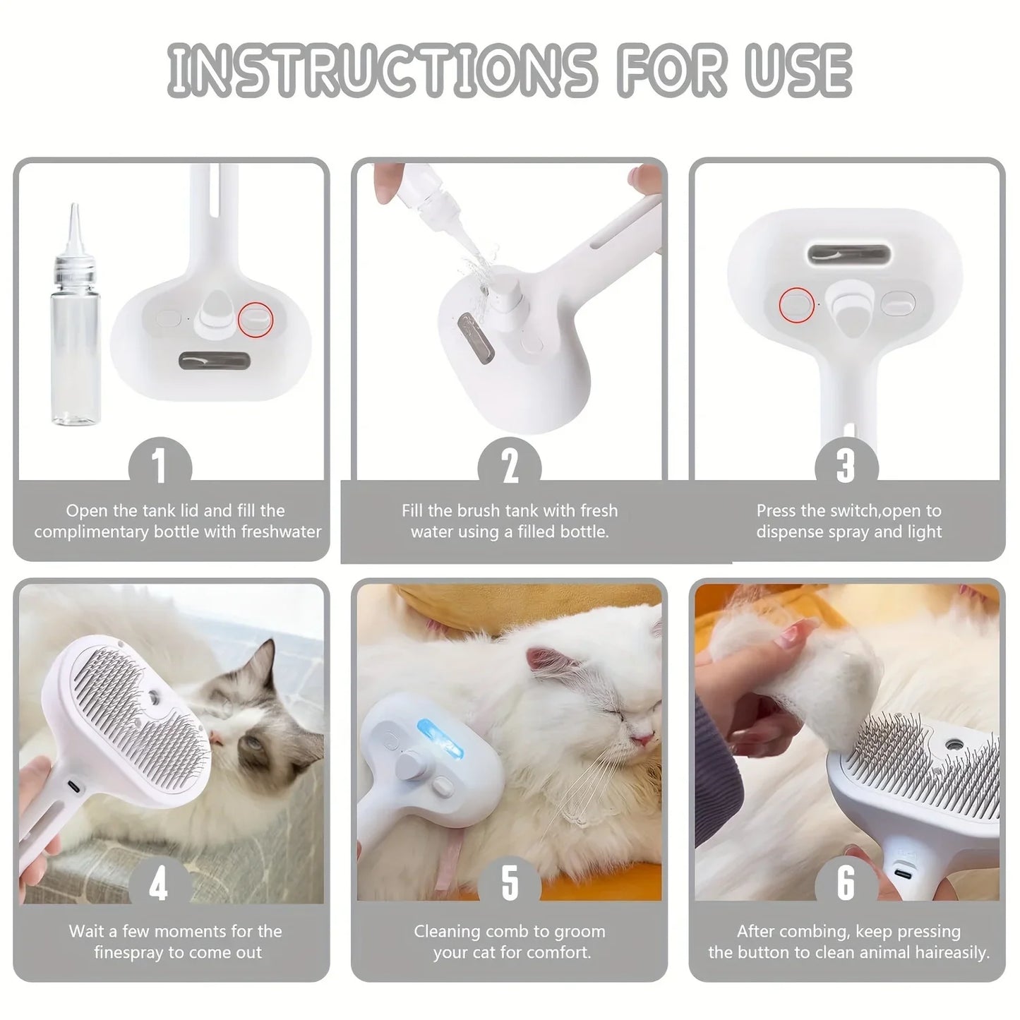 Upgraded Pet Spray Grooming Comb Steamy Floating Hair Removal