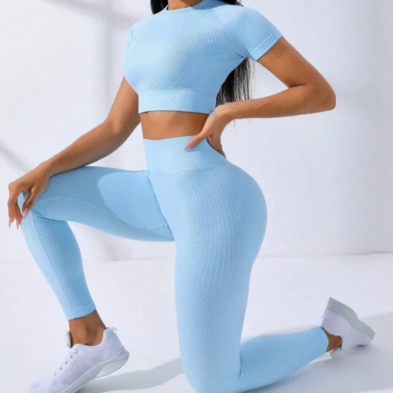 High Waist Short Sleeve Set