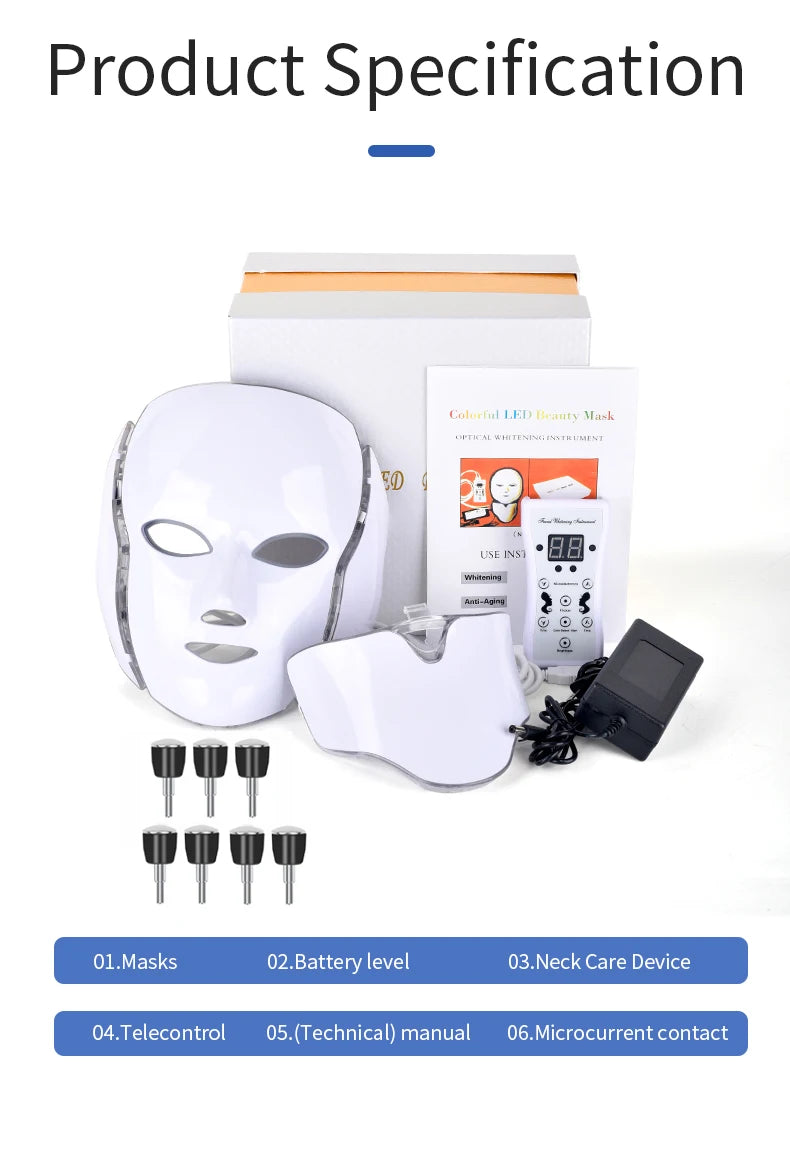 7 Colors LED Facial Mask with Neck LED Light Therapy