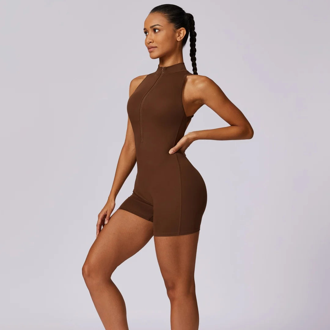Solid Soft Backless Back Waist Scrunch Jumpsuit Short Set