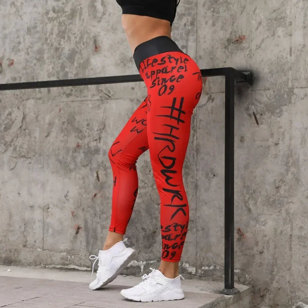 Letter Printed Women Sport Leggings