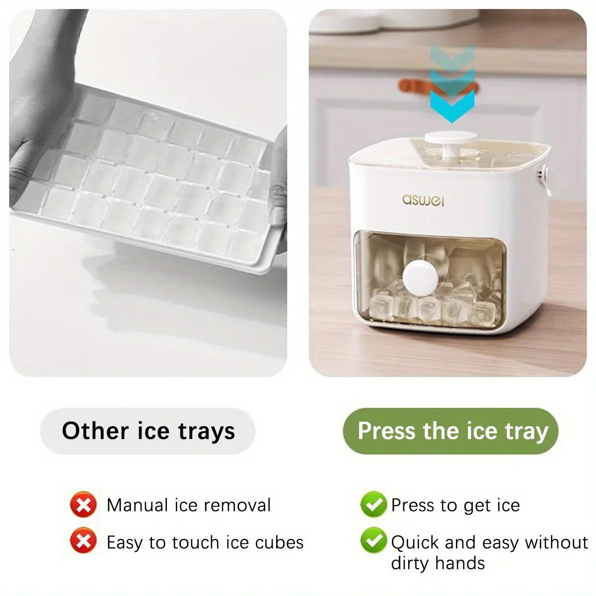 Ice Cube Maker with Easy-Press Lid