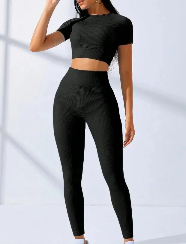 High Waist Short Sleeve Set