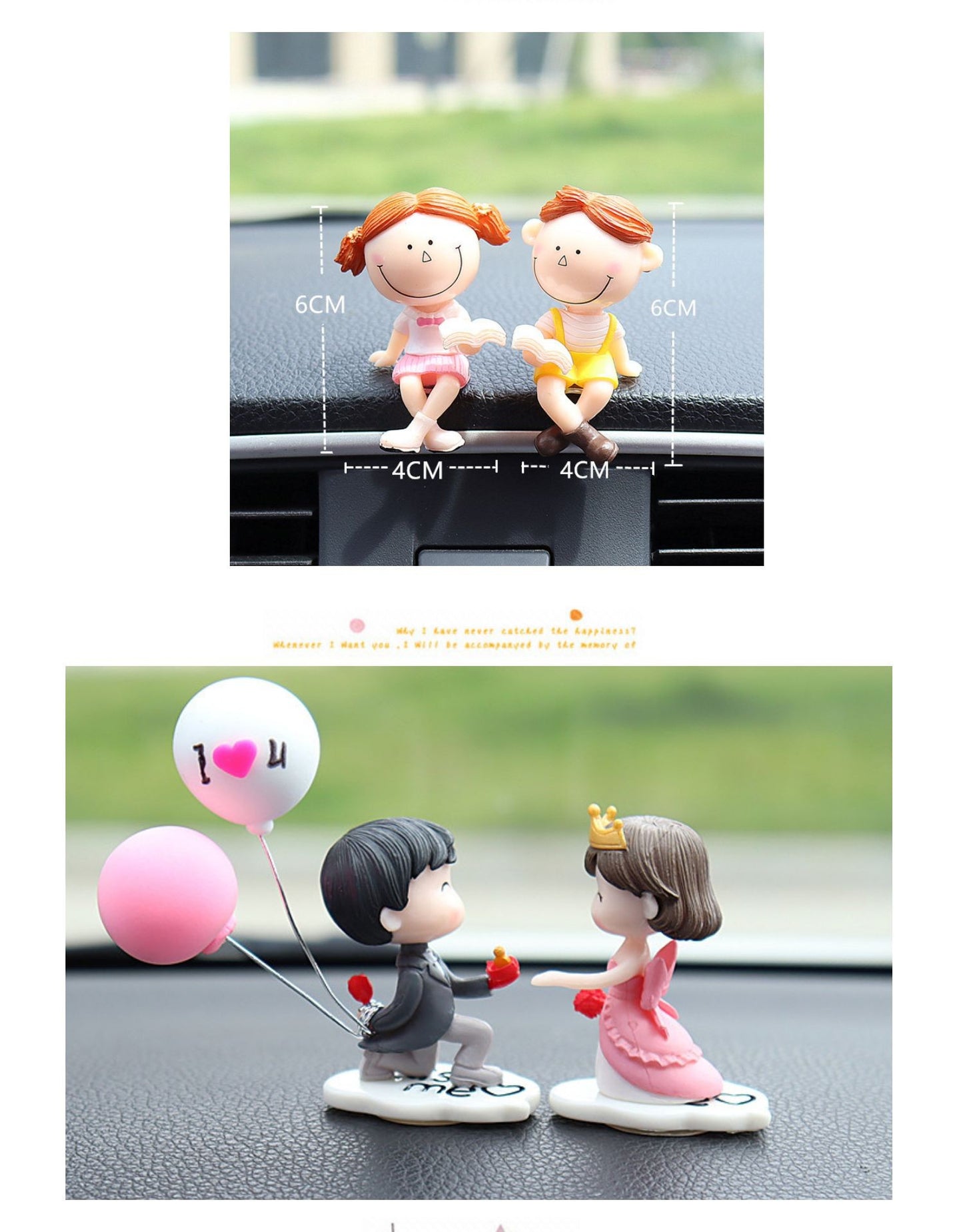 Cartoon Resin Couples Figurine Cute Lovers Balloon Ornament for Car Dashboard;Office Desktop;Home Decor