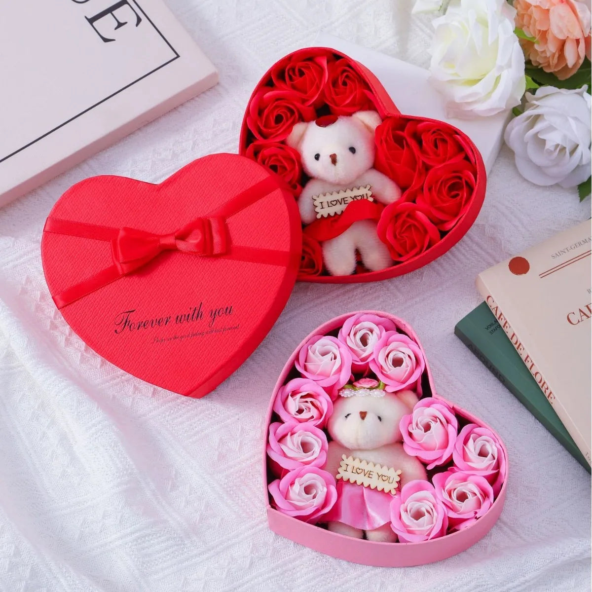 Valentine's Day Gift Box with Bear Soap and Rose Flower's