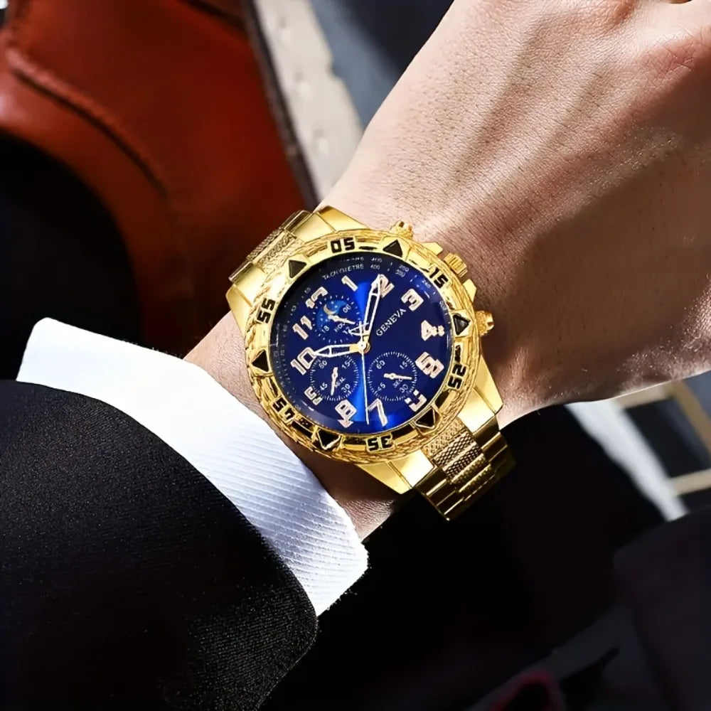 2pcs Men's Stainless Steel  Quartz Watch Set