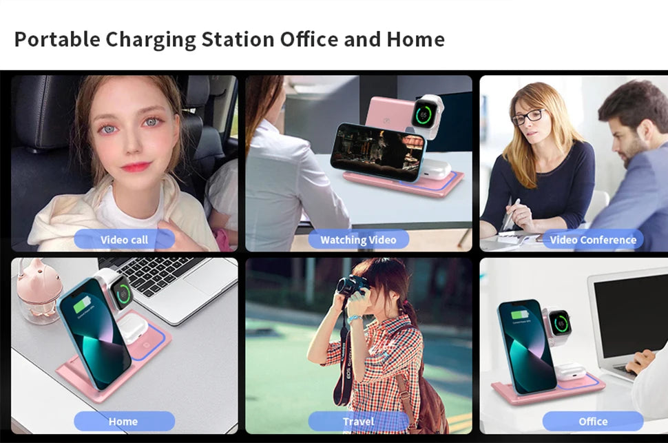 3 in 1 Wireless Charger Stand Pad Foldable Fast Charging Station Dock For iPhone 16 15 14 13 12 11 X 8 Apple Watch Airpods