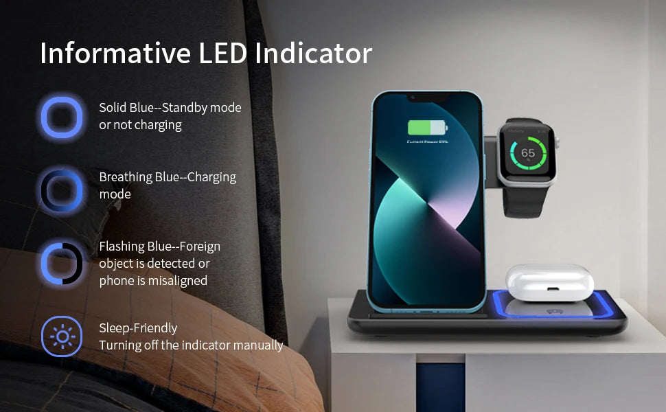 3 in 1 Wireless Charger Stand Pad Foldable Fast Charging Station Dock For iPhone 16 15 14 13 12 11 X 8 Apple Watch Airpods