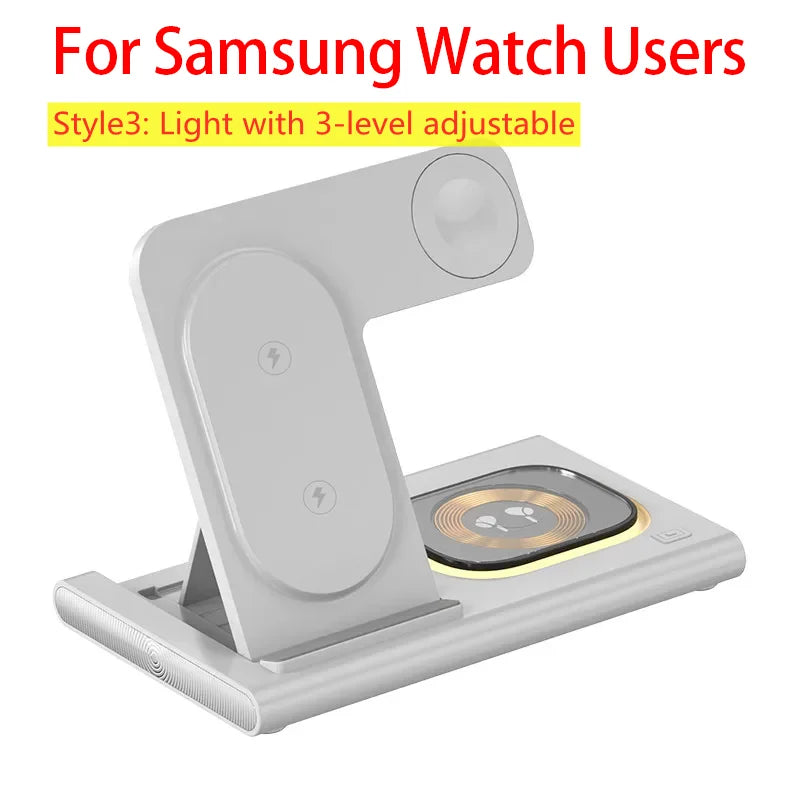 3 in 1 Wireless Charger Stand Pad Foldable Fast Charging Station Dock For iPhone 16 15 14 13 12 11 X 8 Apple Watch Airpods