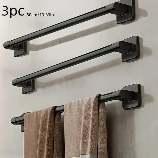 3pcs Black No-Drill Wall-Mounted Towel Rack