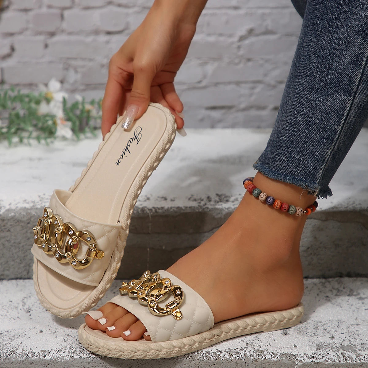 Crystal Gold Metal Chain Platform Sandals