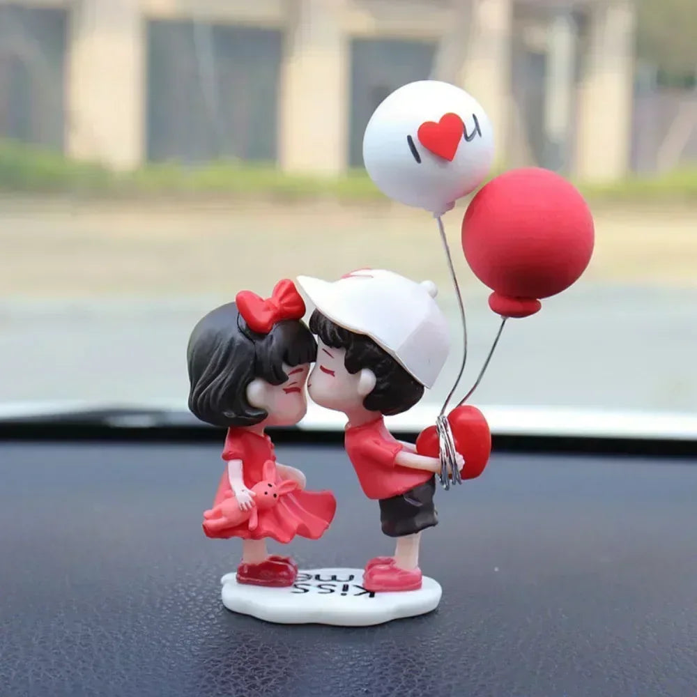 Cartoon Resin Couples Figurine Cute Lovers Balloon Ornament for Car Dashboard;Office Desktop;Home Decor