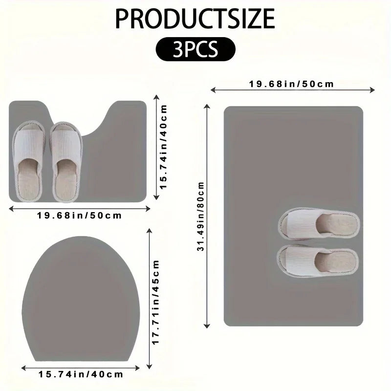 3 Piece Set Marble Texture Bathroom Floor Mat