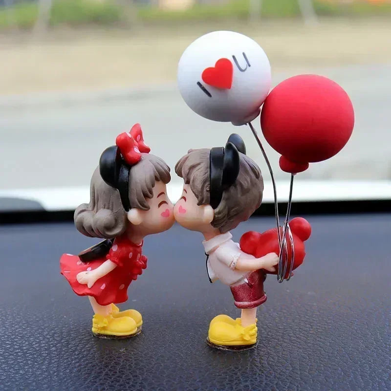 Cartoon Resin Couples Figurine Cute Lovers Balloon Ornament for Car Dashboard;Office Desktop;Home Decor