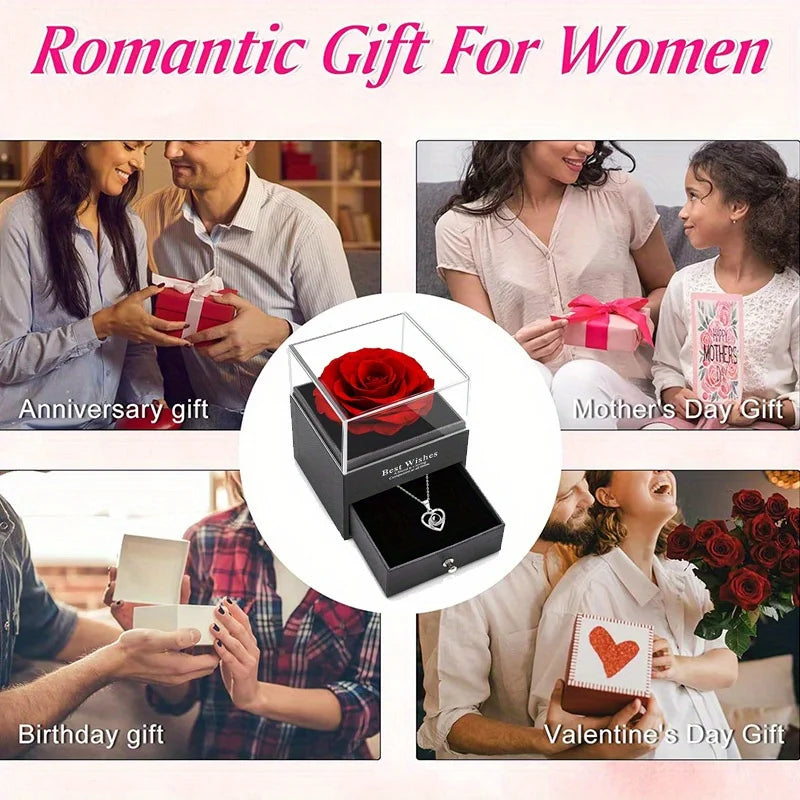  Rose Gift Box Set with  Pendant Necklace  