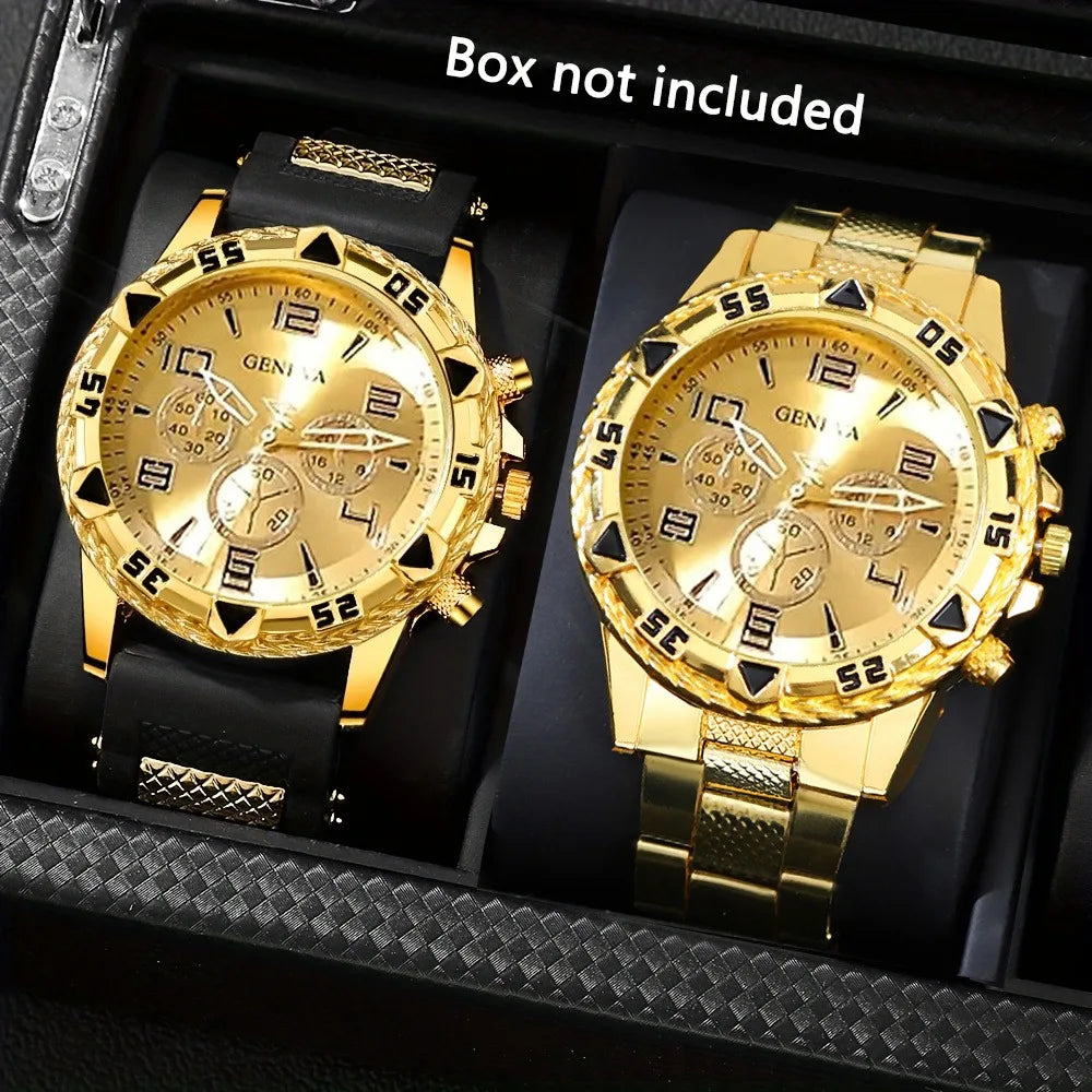 2pcs Men's Stainless Steel  Quartz Watch Set