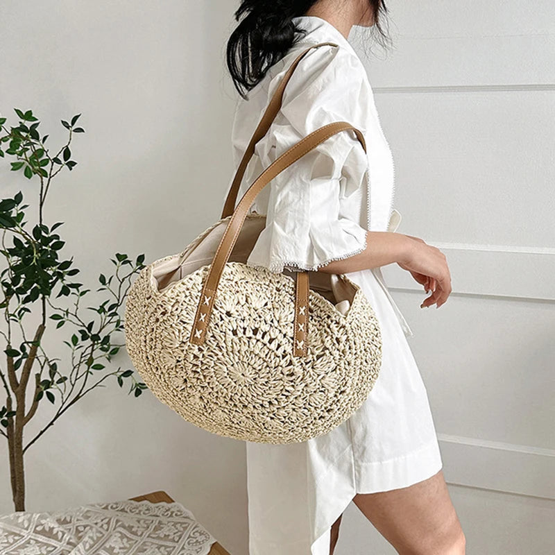 Large Capacity Straw Woven Shoulder Bag