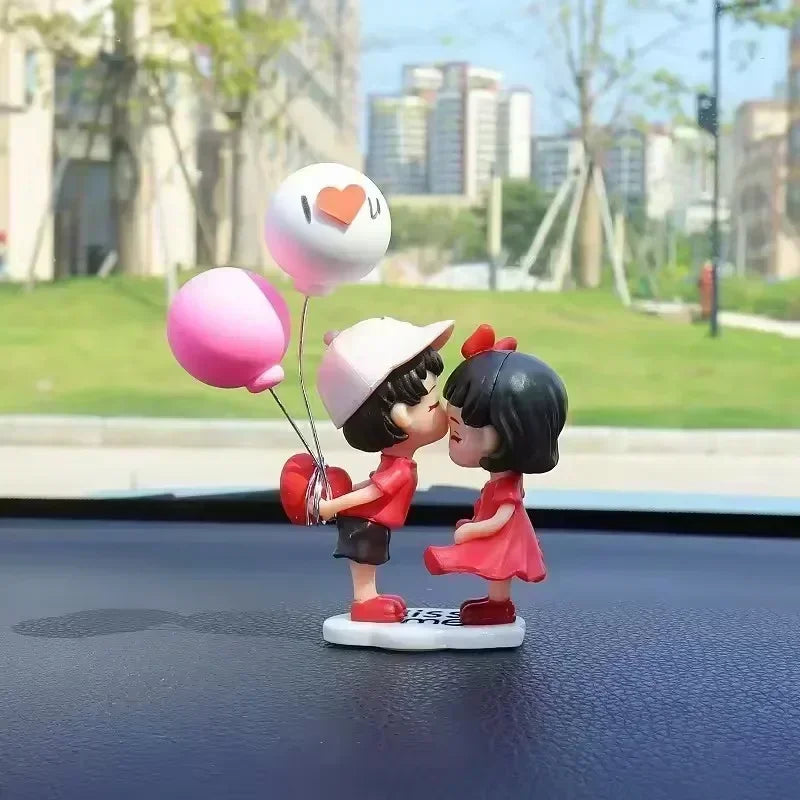 Cartoon Resin Couples Figurine Cute Lovers Balloon Ornament for Car Dashboard;Office Desktop;Home Decor