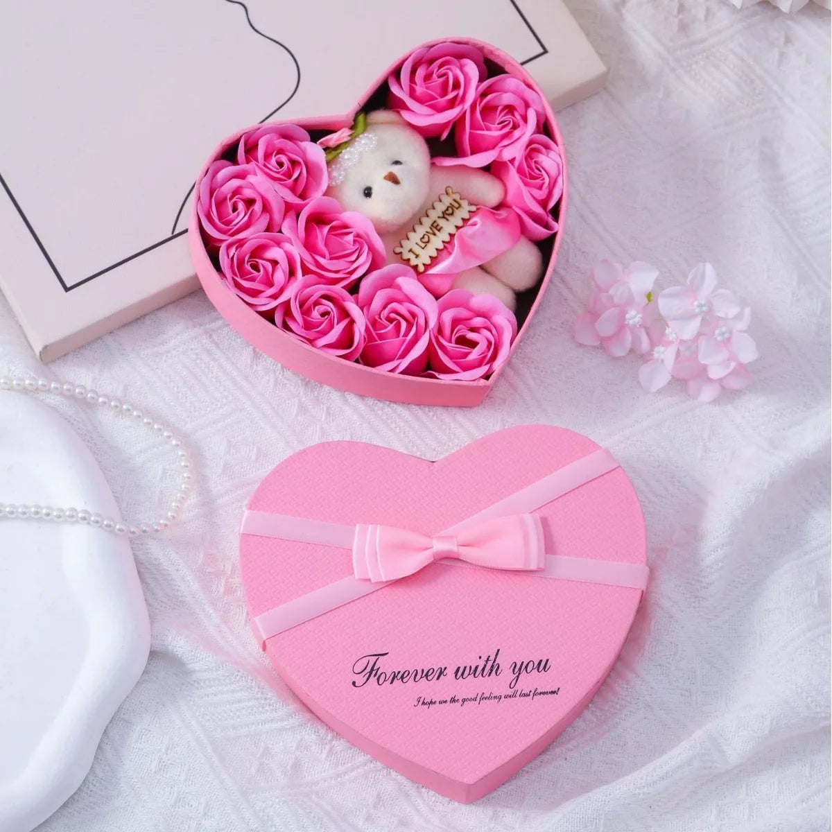 Valentine's Day Gift Box with Bear Soap and Rose Flower's