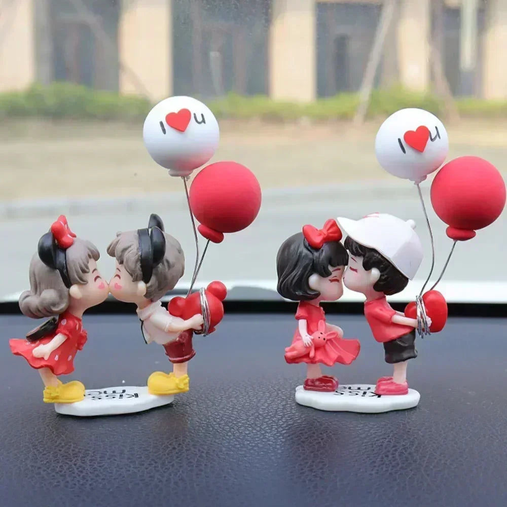 Cartoon Resin Couples Figurine Cute Lovers Balloon Ornament for Car Dashboard;Office Desktop;Home Decor