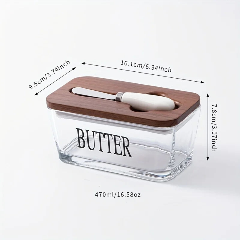 Thickened Glass Butter Dish Set with Rosewood Lid