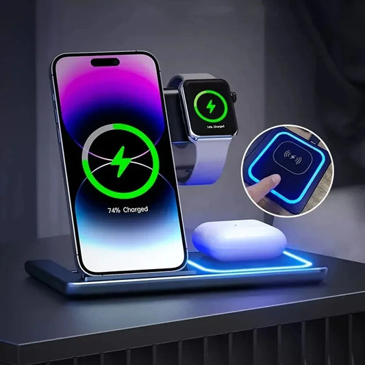 3 in 1 Fast Wireless Charging Station For iPhone 17- 12 Apple Watch 9 8 7 6 5 Airpods Pro