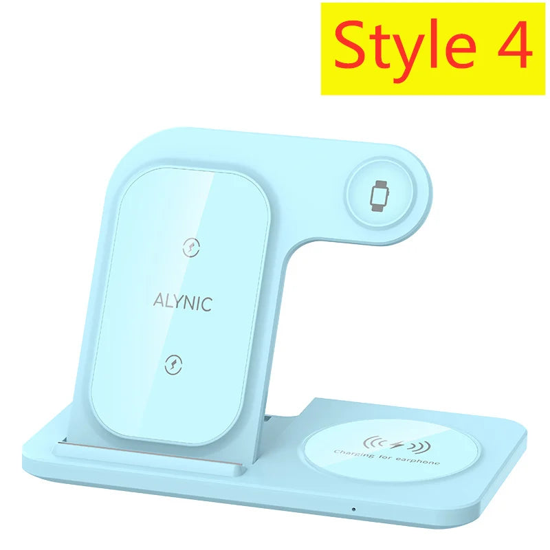 3 in 1 Wireless Charger Stand Pad Foldable Fast Charging Station Dock For iPhone 16 15 14 13 12 11 X 8 Apple Watch Airpods