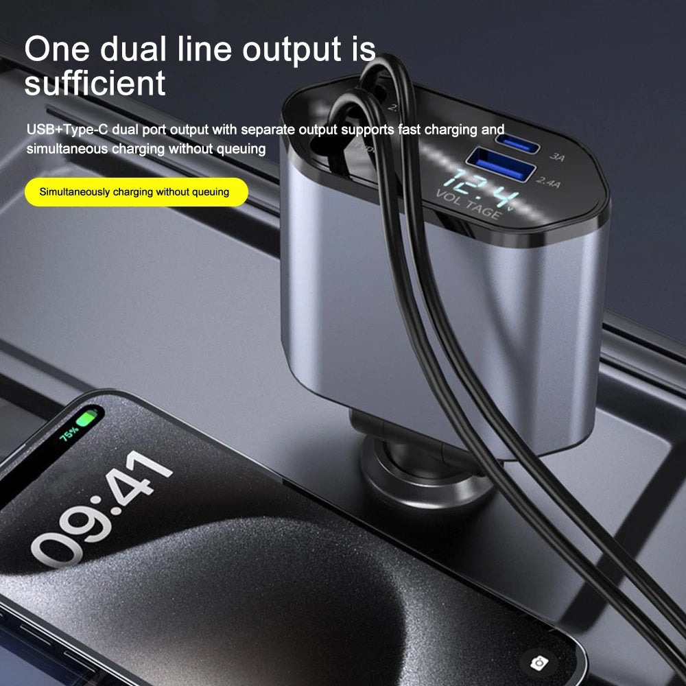 4 IN 1 Car Phone Charger 120W. Display For IPhone Huawei Samsung