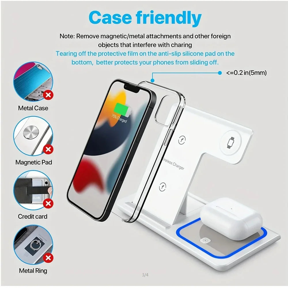 3 in 1 Fast Wireless Charging Station For iPhone 17- 12 Apple Watch 9 8 7 6 5 Airpods Pro