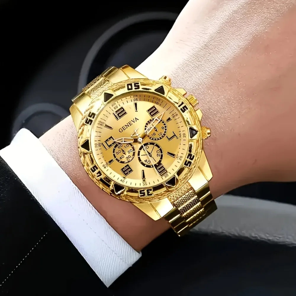 2pcs Men's Stainless Steel  Quartz Watch Set