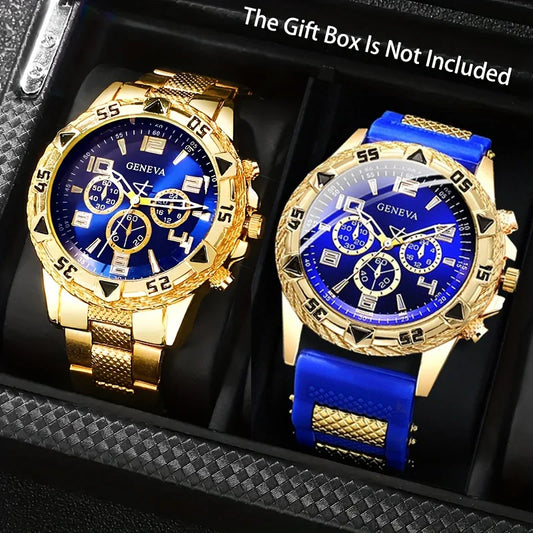 2pcs Men's Stainless Steel  Quartz Watch Set
