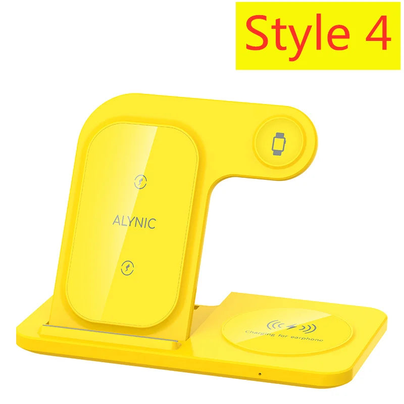 3 in 1 Wireless Charger Stand Pad Foldable Fast Charging Station Dock For iPhone 16 15 14 13 12 11 X 8 Apple Watch Airpods