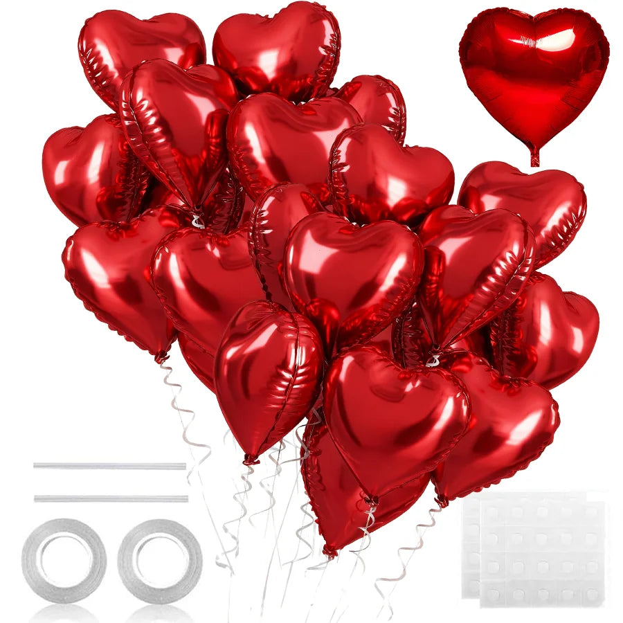 5-30PCS 18 Inches Large Foil Red Heart Shaped Balloons