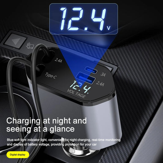 4 IN 1 Car Phone Charger 120W. Display For IPhone Huawei Samsung