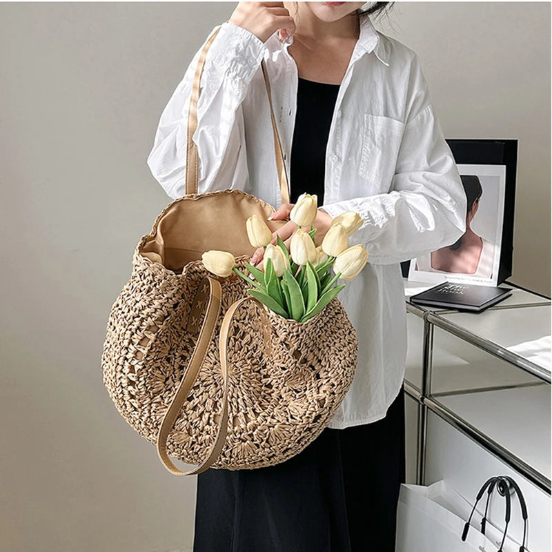 Large Capacity Straw Woven Shoulder Bag