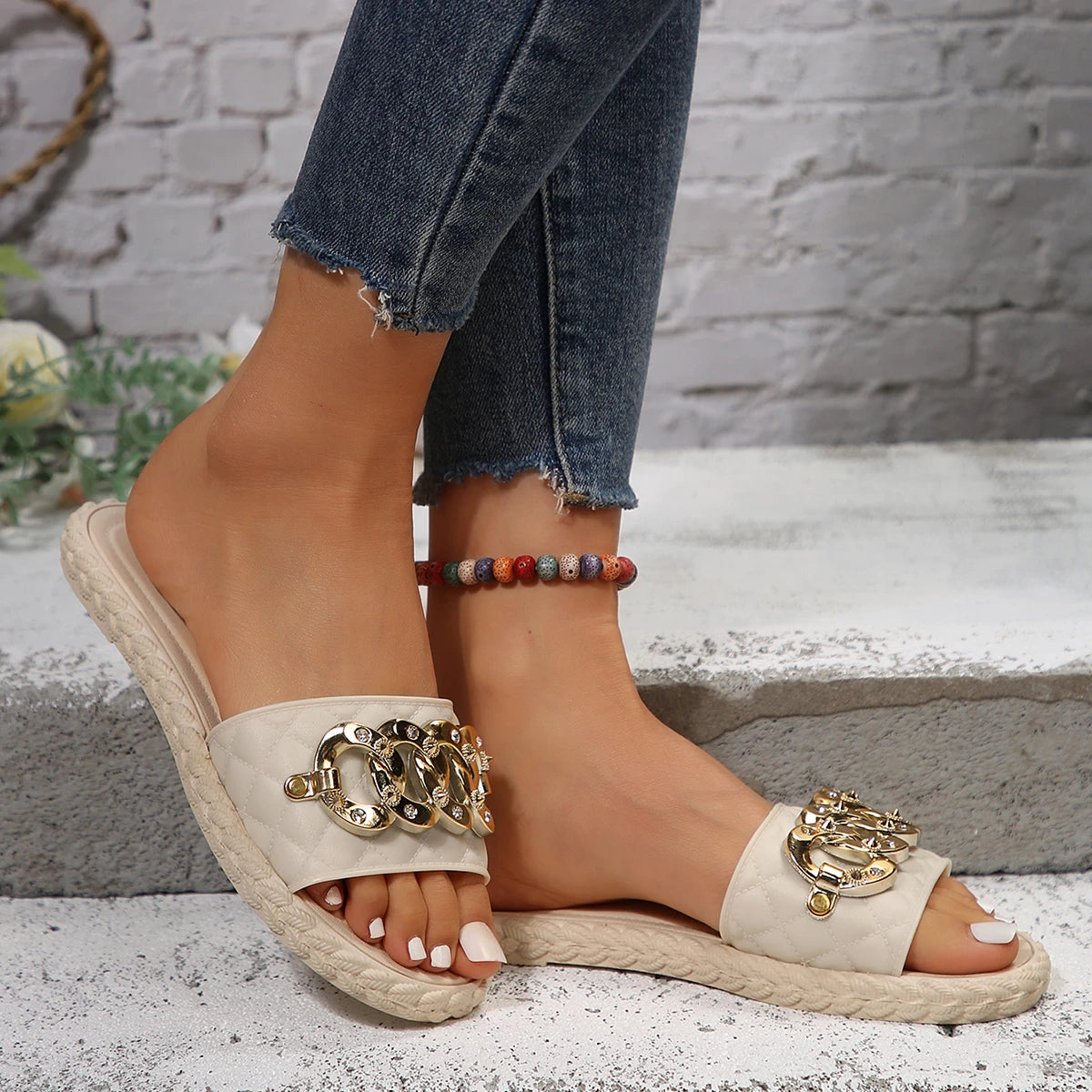 Crystal Gold Metal Chain Platform Sandals