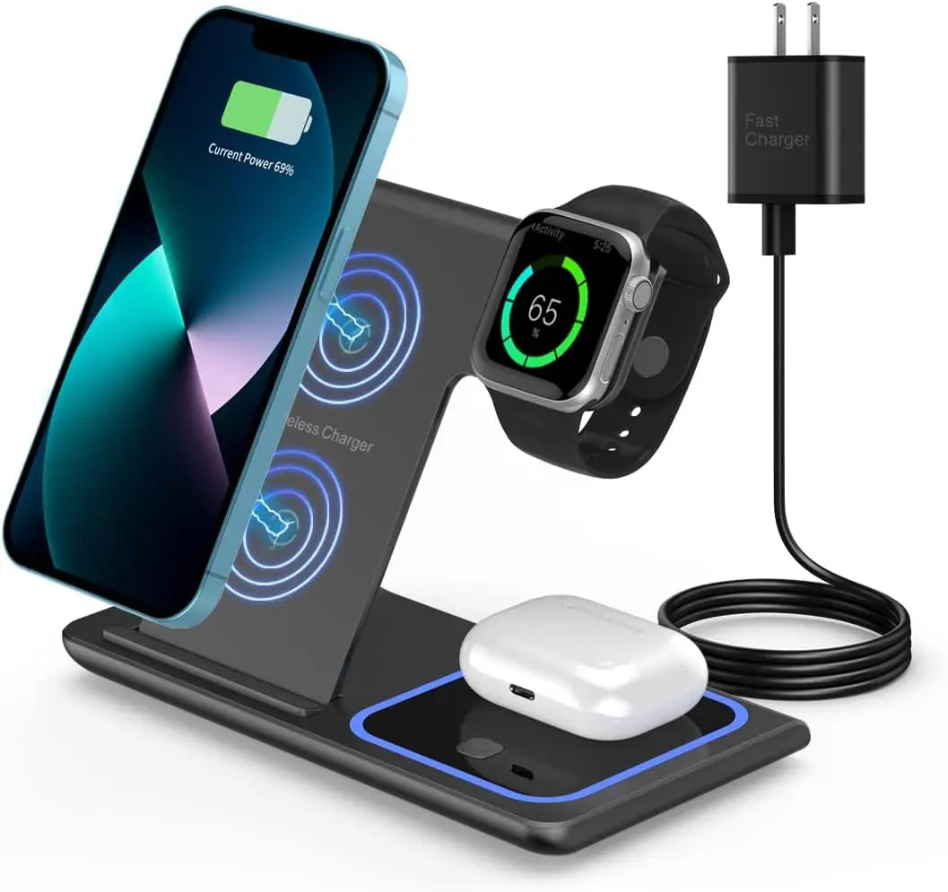 3 in 1 Fast Wireless Charging Station For iPhone 17- 12 Apple Watch 9 8 7 6 5 Airpods Pro