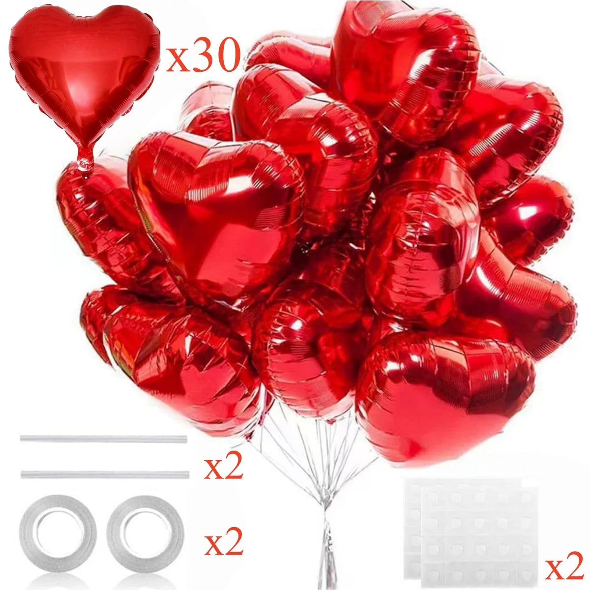 5-30PCS 18 Inches Large Foil Red Heart Shaped Balloons